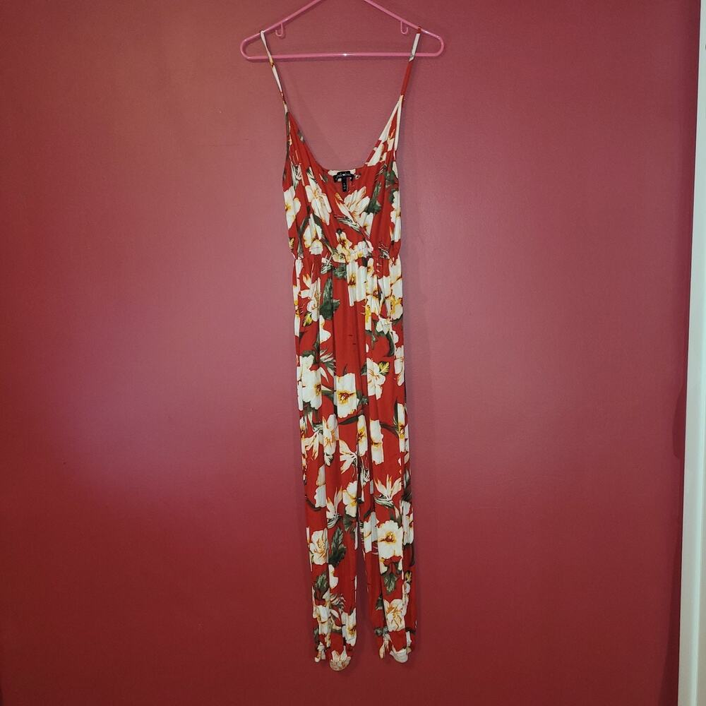 Derek Heart Red Floral Spaghetti-Strap Jumpsuit